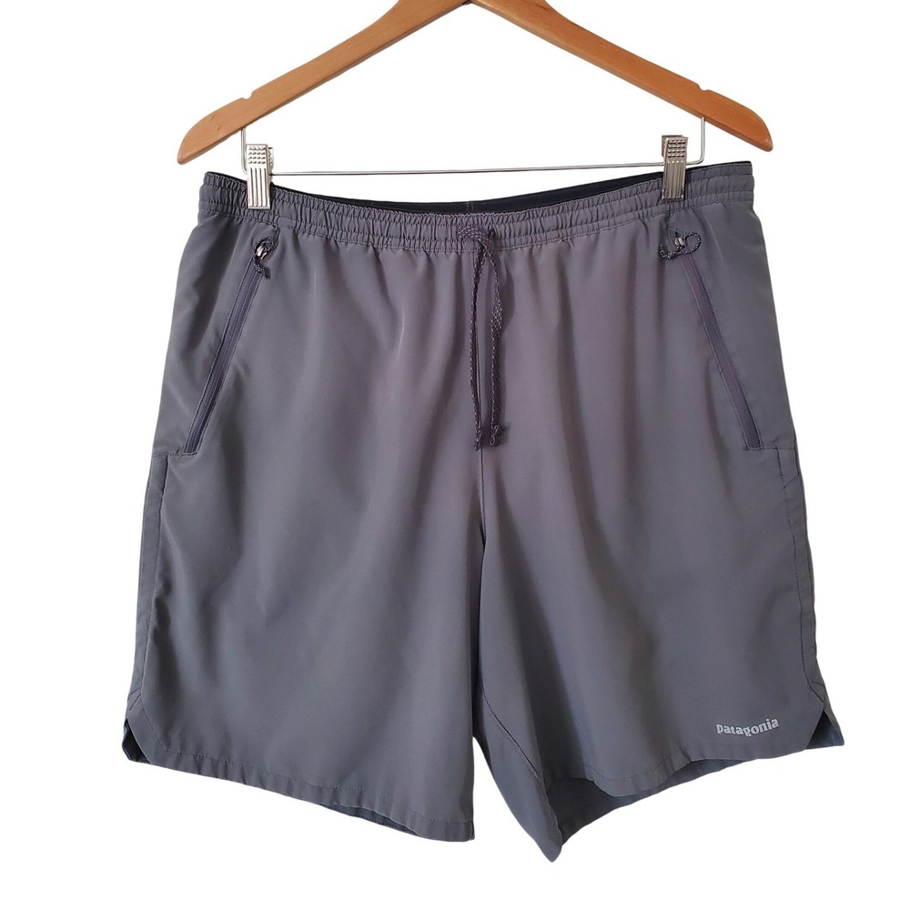Patagonia L Nine Trails Shorts Mens Forge Grey Zipper Pockets 57601 Liner